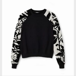 Desigual Limpopo Crewneck Jumper with Contrasting Floral Arms in Black
